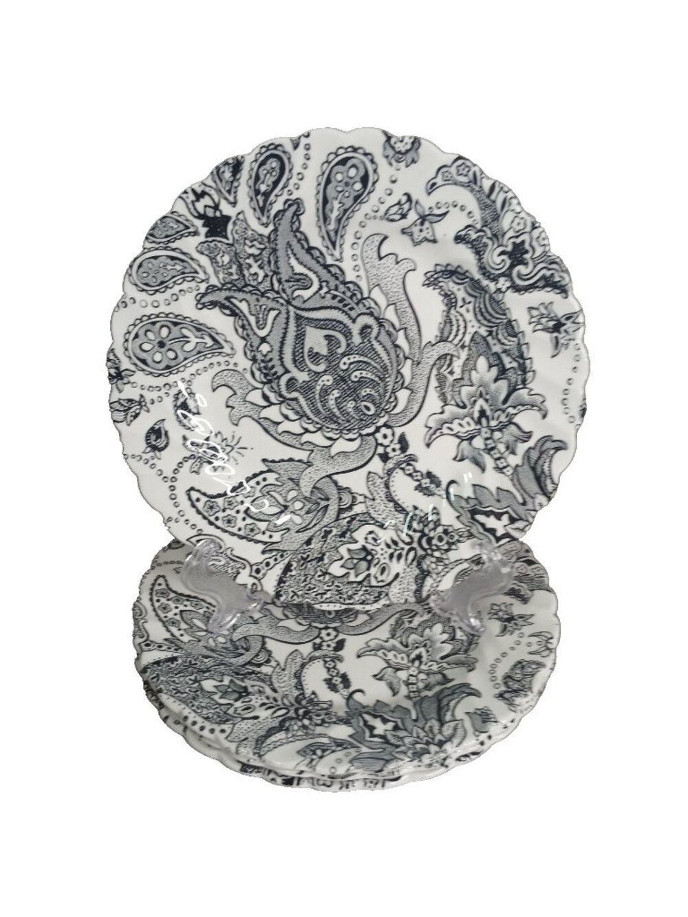 4 Johnson Brothers Paisley Black and White Bread and Butter Plates Vintage #2